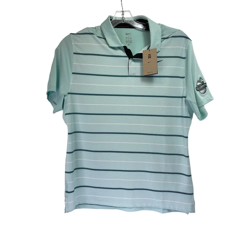 Tiger Woods Collection / Nike Mens Large Teal Striped Golf Polo Shirt (BB37)NWTs